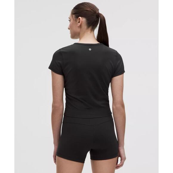 Lululemon All It Takes Ribbed Nulu Black Cropped Ruched T-Shirt - Picture 2 of 6